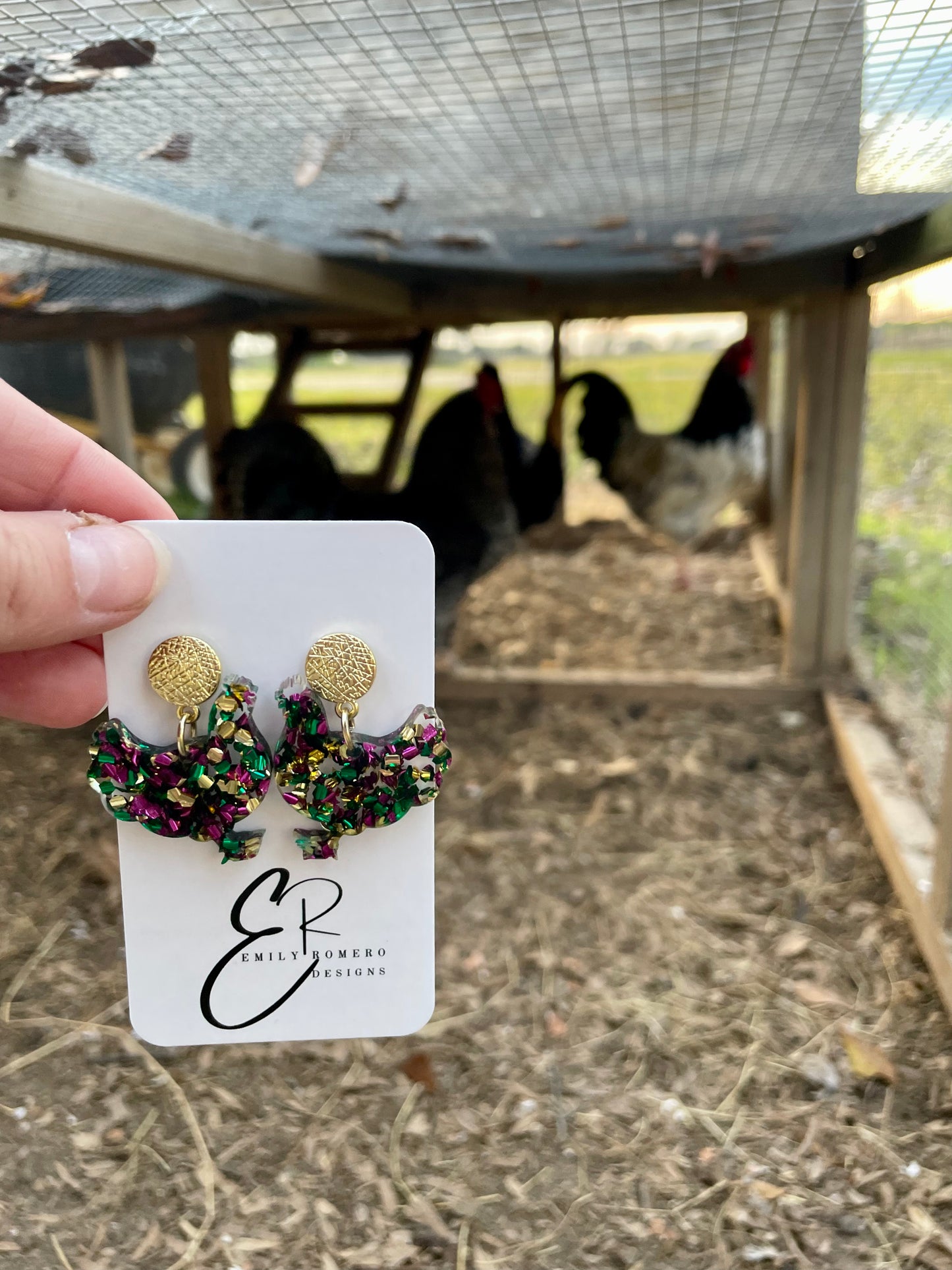 Mardi Gras Chicken Earrings