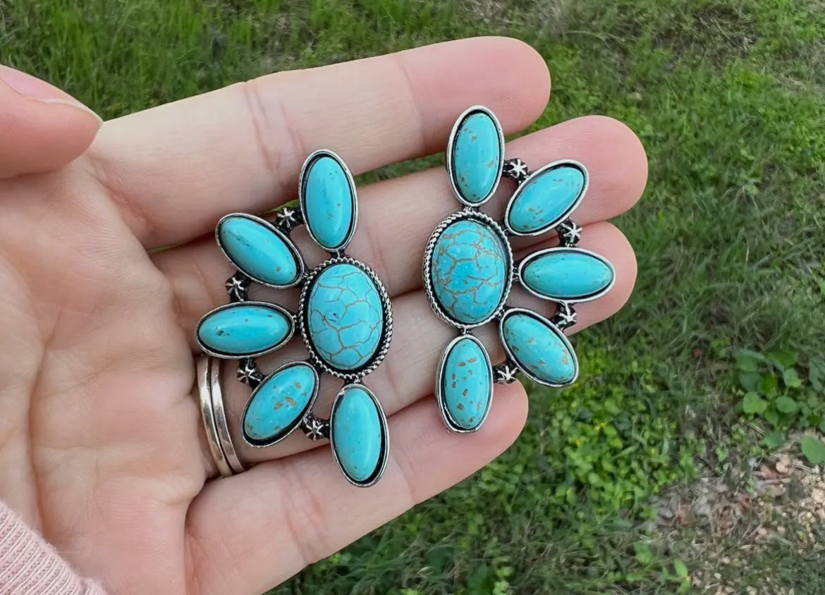 Turquoise Cluster Stud Earrings