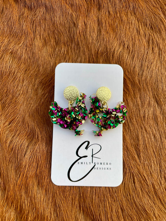 Mardi Gras Chicken Earrings